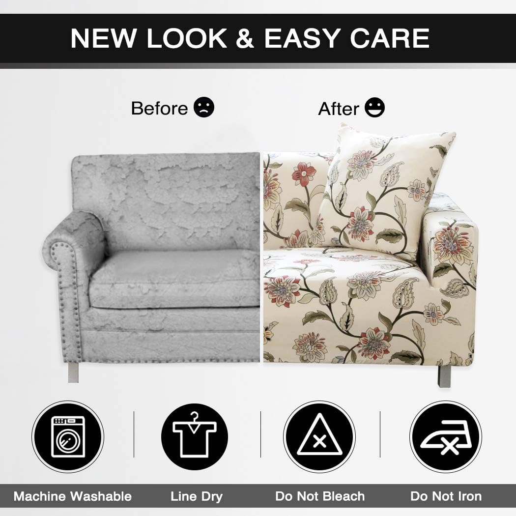 Lamberia Printed Sofa Cover Stretch Couch Cover Sofa Slipcovers for 4 Cushion Couch with Two Free Pillow Cases Washable Pet Friendly(Blooming Flower, Sofa 4 Seater)