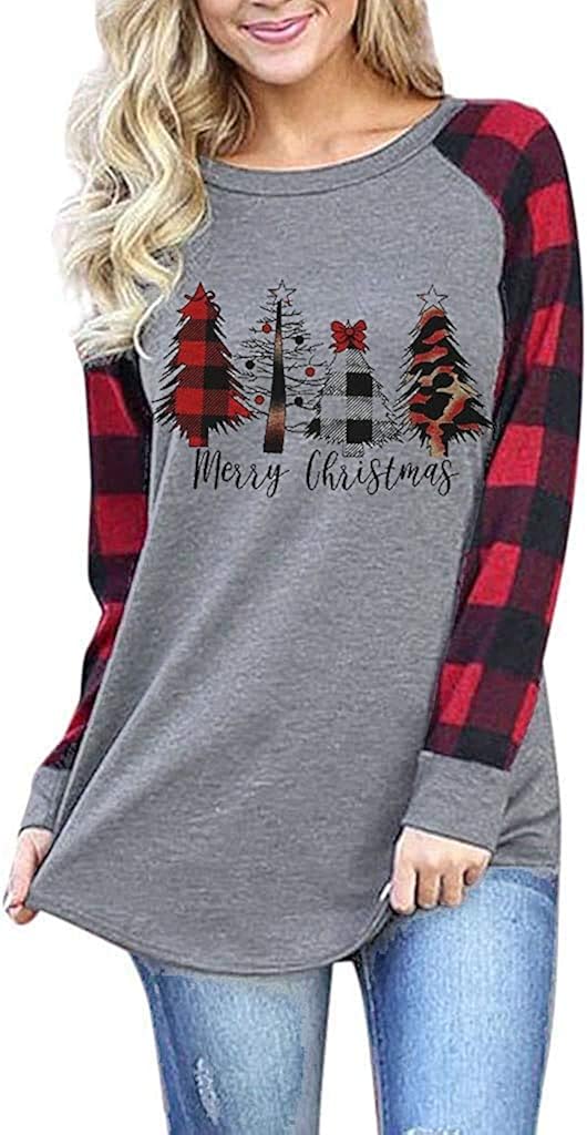 Merry Christmas Tree Shirt for Women Raglan Long Sleeve Baseball Tees Shirts Novelty Graphic T Shirt : Clothing, Shoes & Jewelry