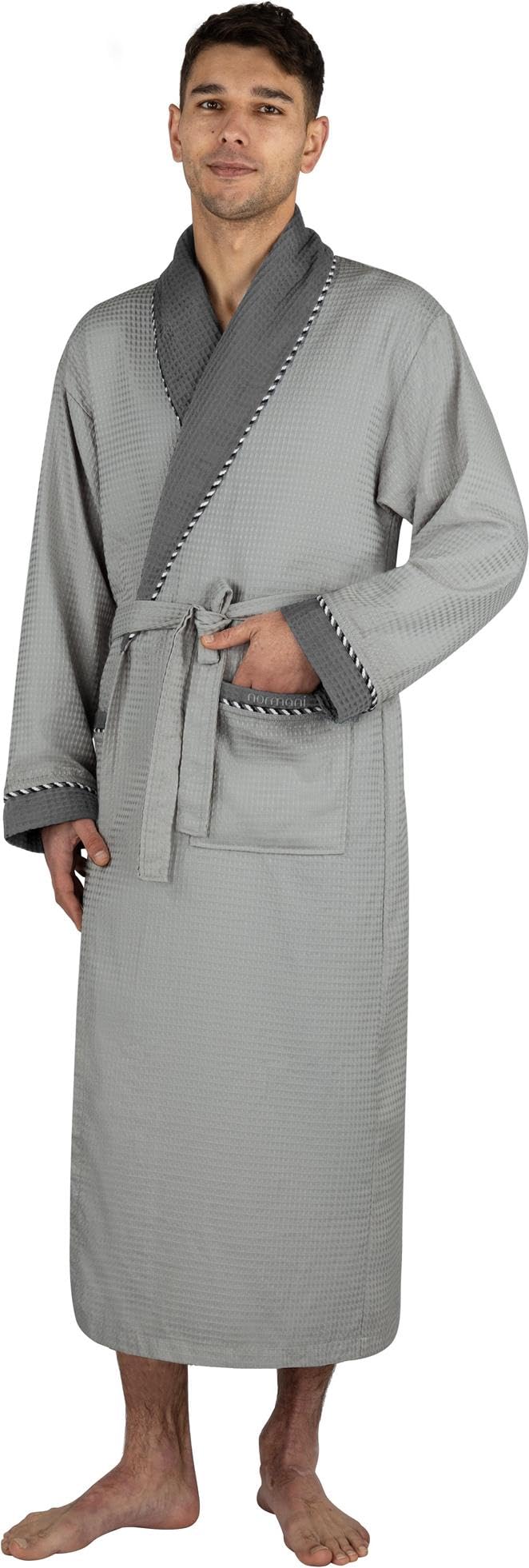 normani Herren Bademantel leichter Morgenmantel für Männer aus Waffelpique 100% Bambusviskose mit Geschenkkarton - in Europa hergestellt