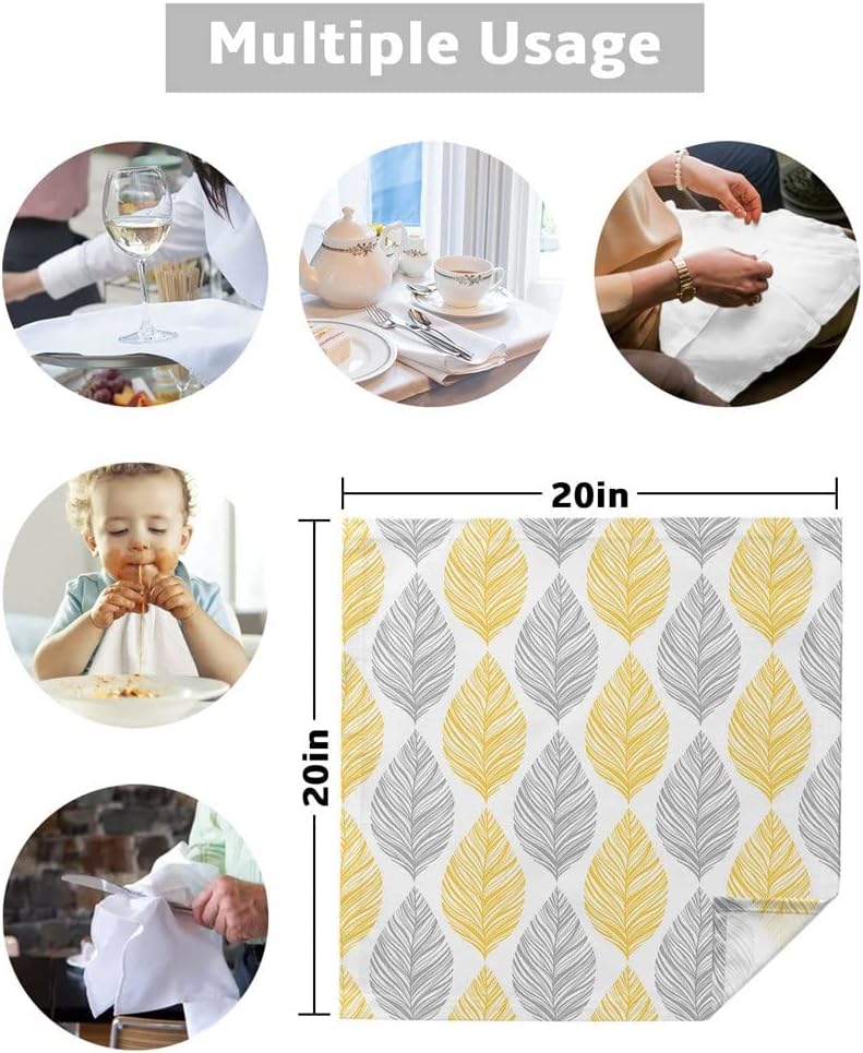 Yellow Grey Leaf Texture Cloth Napkins Set Festive Banquet Wedding Decor Tea Towel Kitchen Dinner Table(8pcs)