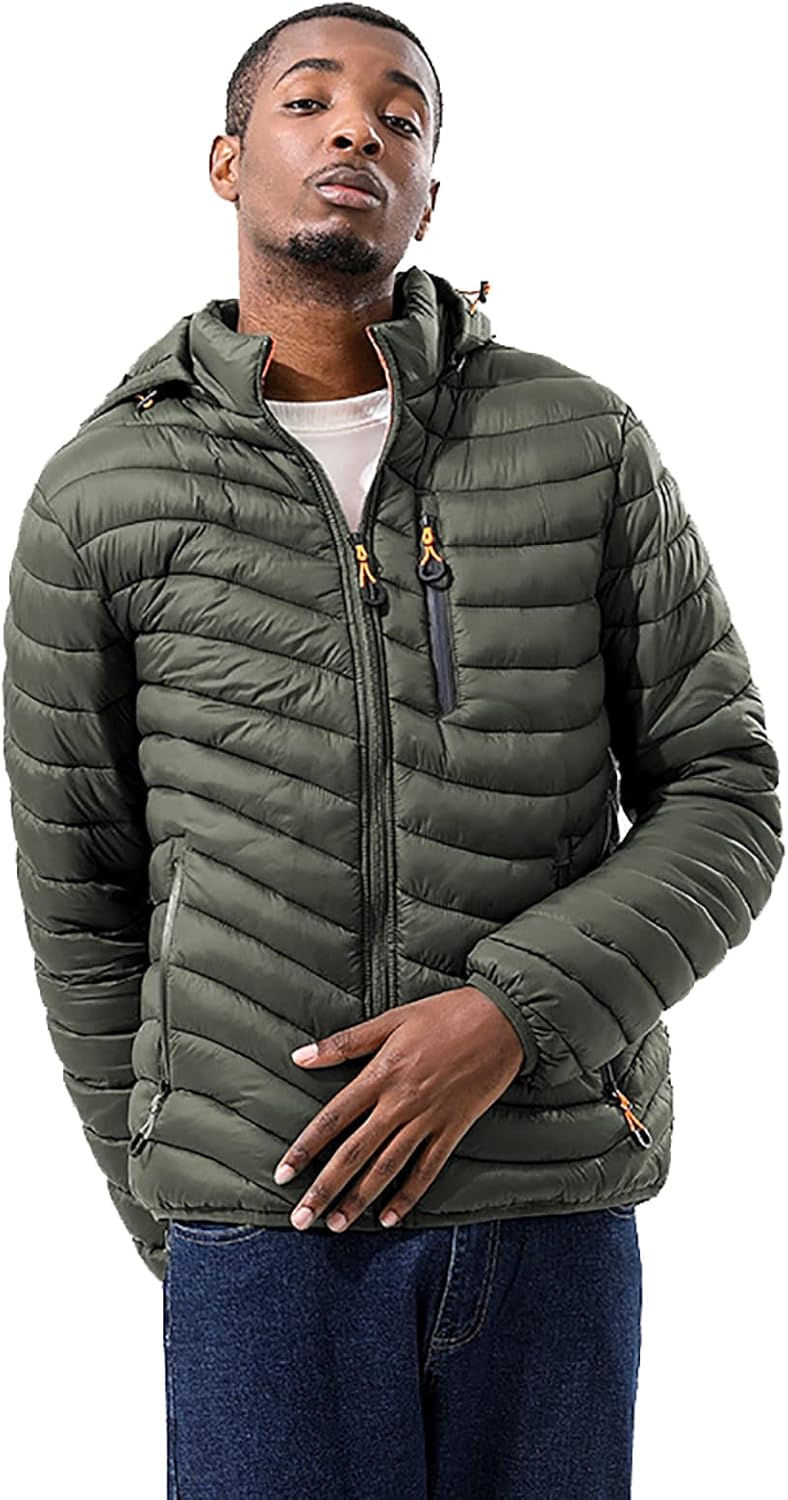 Men's Heavy Puffer Jacket Winter Coat Down Quilted Jacket Lightweight Puffer Coat Men's Down Hooded Jacket