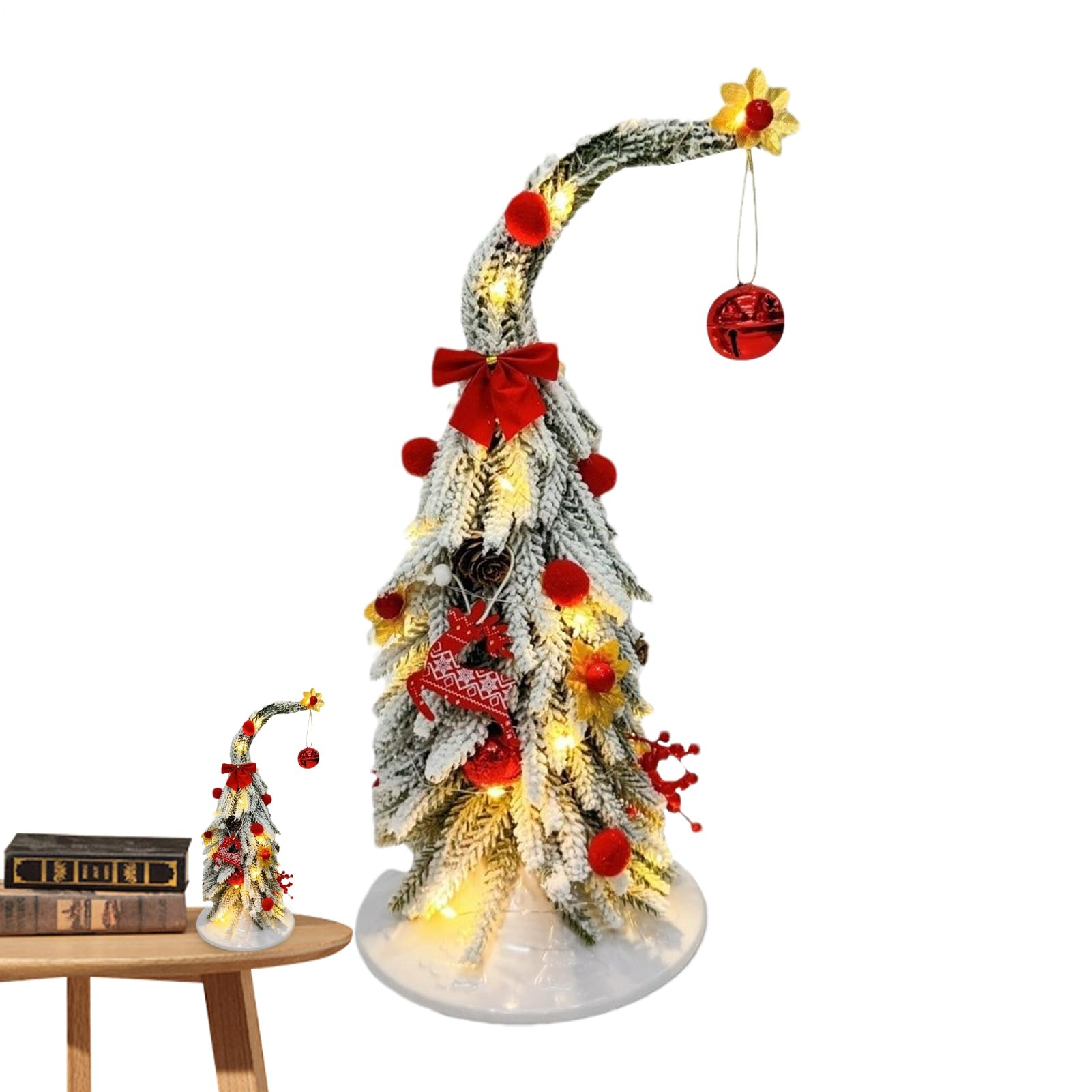 Árbol de Navidad artificial de diseño realista y torcido con luces LED de interior, 35 cm