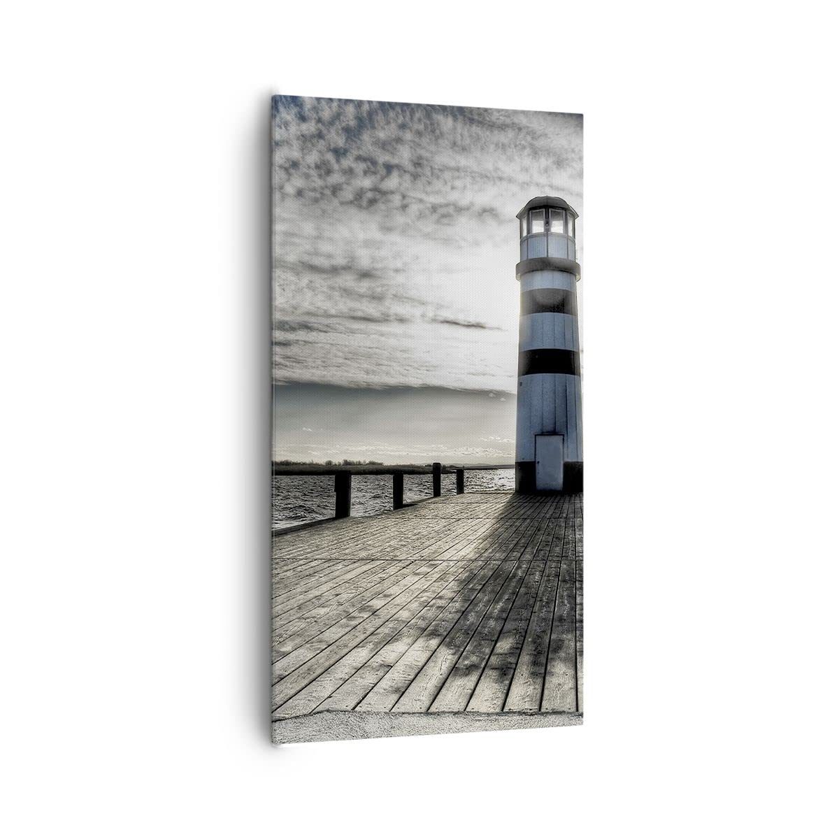 Cuadros Decoracion Salon Lago faro puente de madera el agua Lienzos decorativos 65x120cm Cuadro Sobre Lienzo Moderno Vertical Dormitorio Cuadros Pared Imágenes Wall Art Prints Grande PA65x120-0330