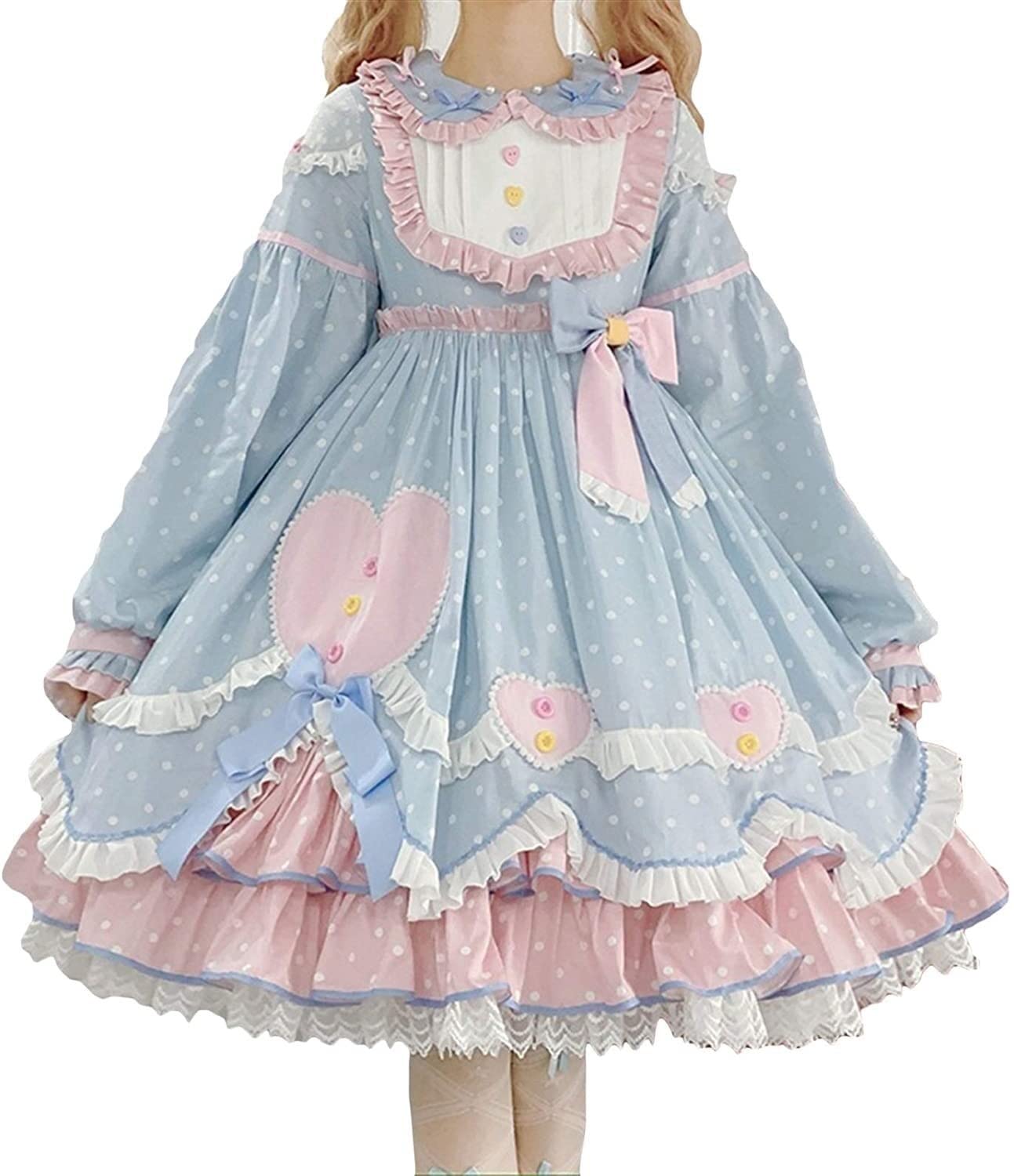 Abito Da Principessa Giapponese Lolita A Vita Alta Con Fiocco E Maniche Corte - Taglia M