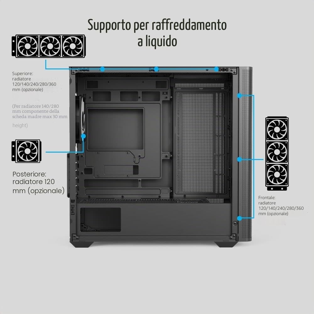 AeroCool D301A Mid-Tower Case, Gaming PC, Airflow ottimizzato, pannello frontale in rete in legno, design sottile, con 4 ventole RGB, compatibile con schede madri ASUS e MSI M-ATX, USB Type C, nero
