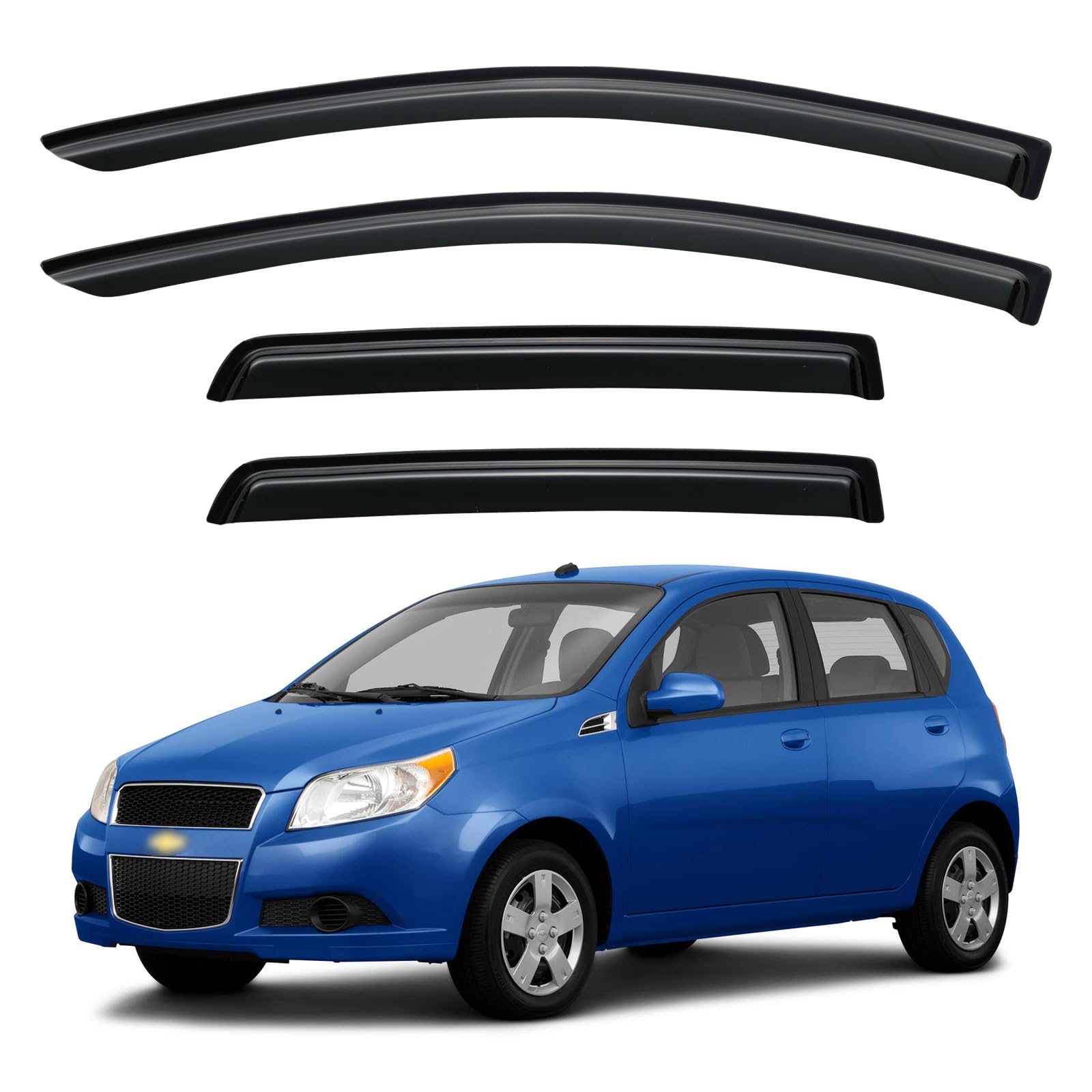 Window Visors Rain Guards for 2007-2011 Chevy Aveo Hatchback | Out-Channel Window Vent Wind Deflectors Visors Shades Protectors for 07 08 09 10 11 Chevrolet Aveo (Not for Sedan)