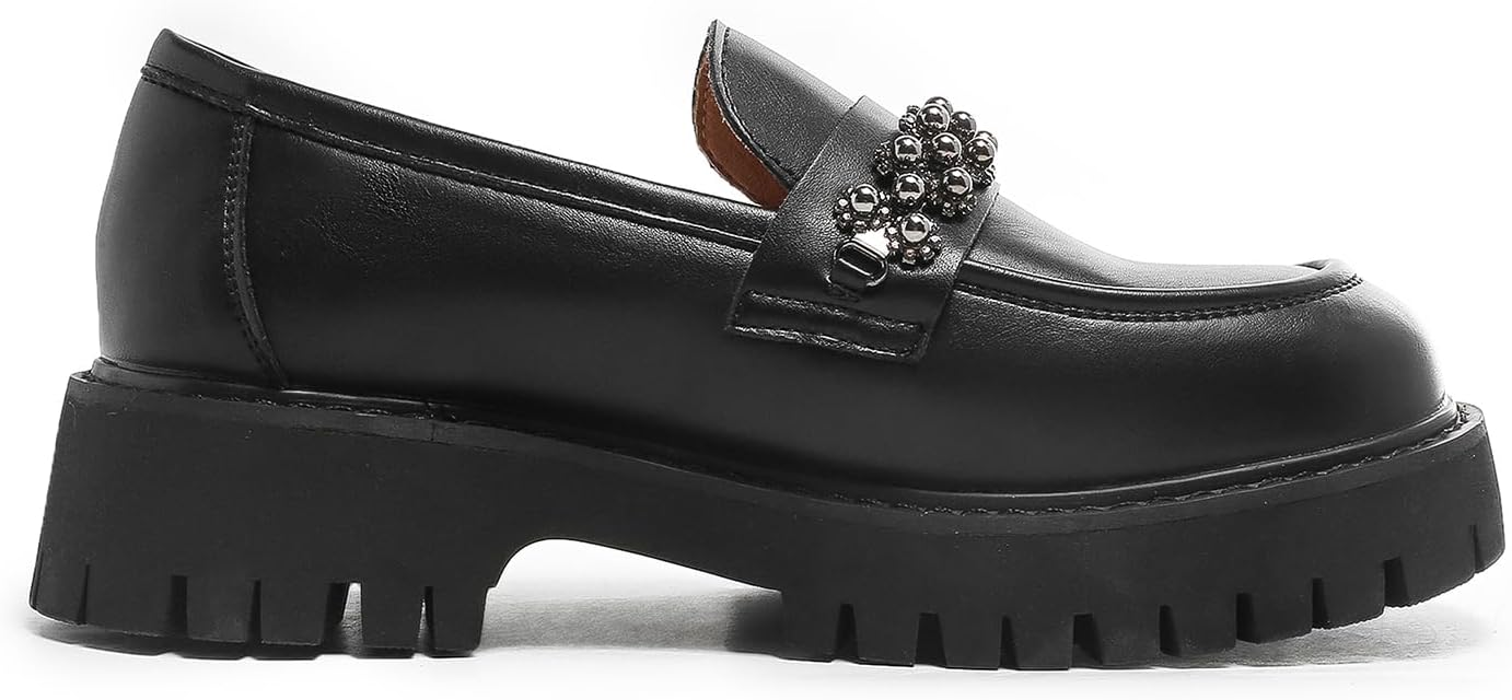 Chunky Loafers Women Platform Loafers for Women Chunky Heel Lug Sole Loafers for Women Slip ons Round Toe - Image 5