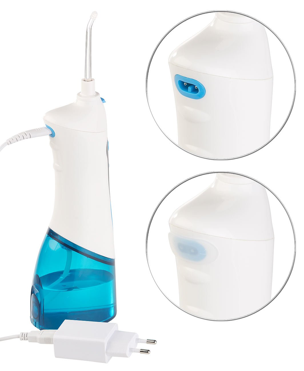 newgen medicals Zahnpflege: Akku-Munddusche, 180-ml-Wassertank, 1.700 Impulse/Min., 120 psi, USB (Water Flosser, Elektrische Munddusche, Koffer)