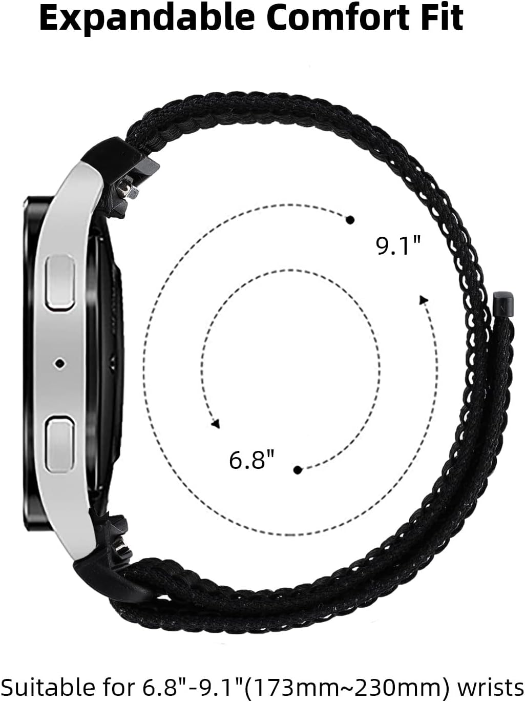 One Click No Gap Band Compatible with Samsung Galaxy Watch 7 6 5 4 Band 40mm 44mm, Galaxy Watch 6 Bands 47mm 43mm 42mm 46mm/Watch 5 Pro 45mm Band, 20mm Soft Nylon Sport Strap for Women Men