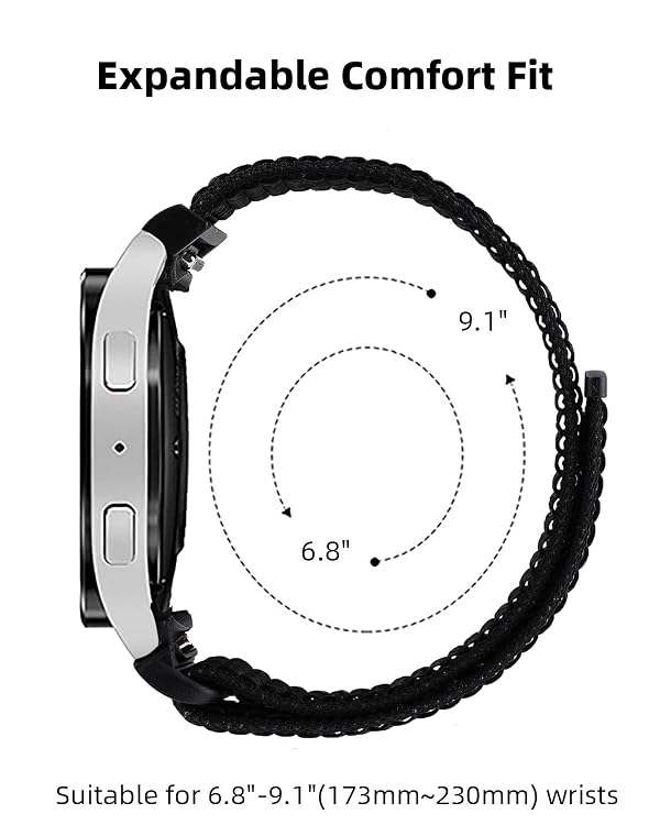 One Click No Gap Band Compatible with Samsung Galaxy Watch 7 6 5 4 Band 40mm 44mm, Galaxy Watch 6 Bands 47mm 43mm 42mm 46mm/Watch 5 Pro 45mm Band, 20mm Soft Nylon Sport Strap for Women Men (Black+BlueBlack+ArmyGreen) by BlackPro - Used condition - Image 4