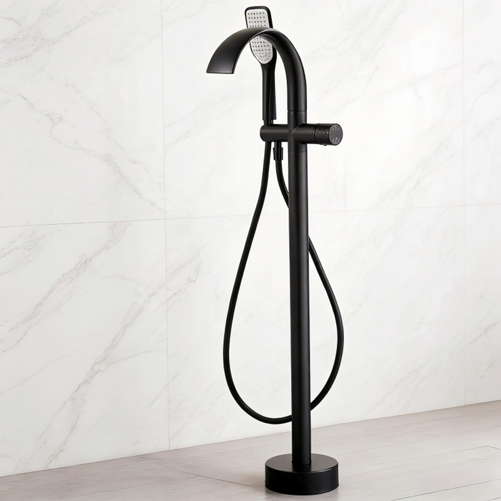 BiaoTeng Grifo Bañera Suelo con Ducha Mano Negro Laton