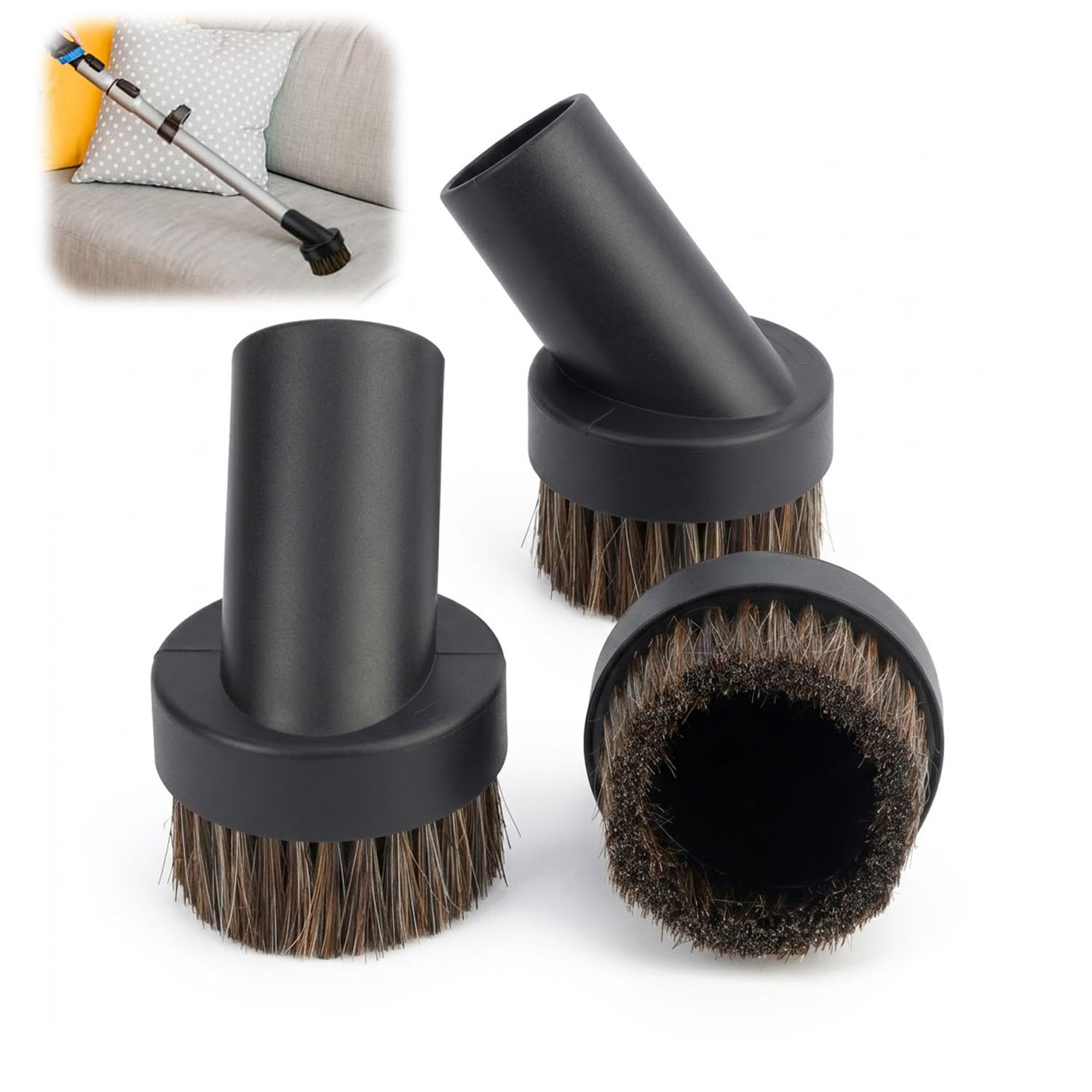Tweozek Black 3 Pcs Brushes For Henry Hoover Attachments,Universal Replacement Round Horse Hair Dusting Suction Brush Head,Compatible With Henry Hetty Head Parts And Accessories,Nozzle Cleaner Dust Brush Tool 32Mm