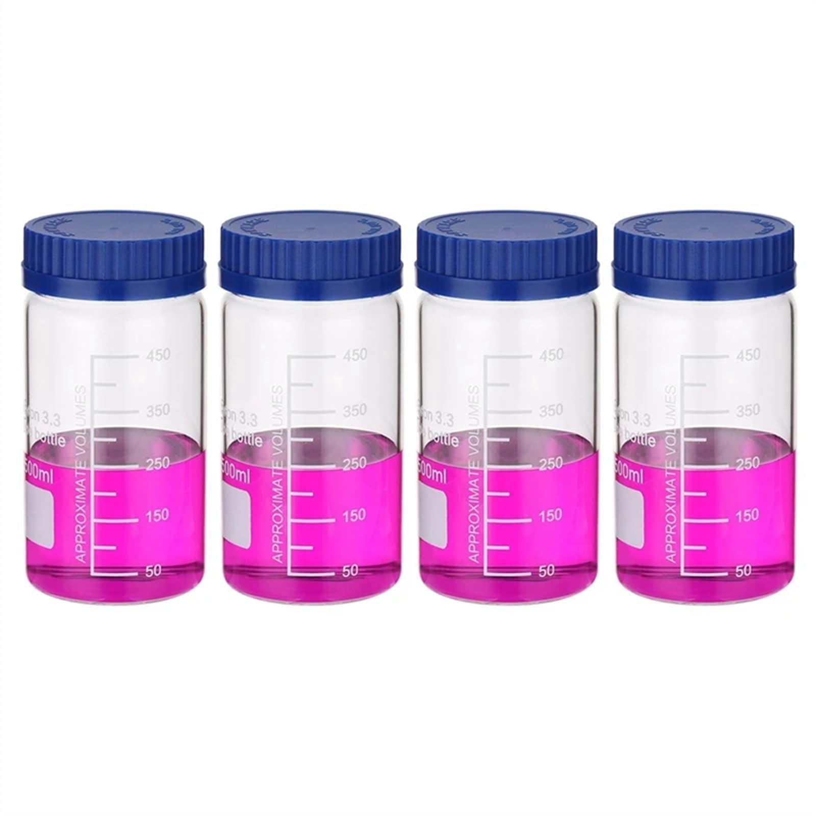 Frasco de vidrio para reactivos de laboratorio, Frascos de reactivos graduados de vidrio de borosilicato, 150 ml/250 ml/500 ml, tapón de rosca GL32, azul, paquete de 4(Blue 500ml)