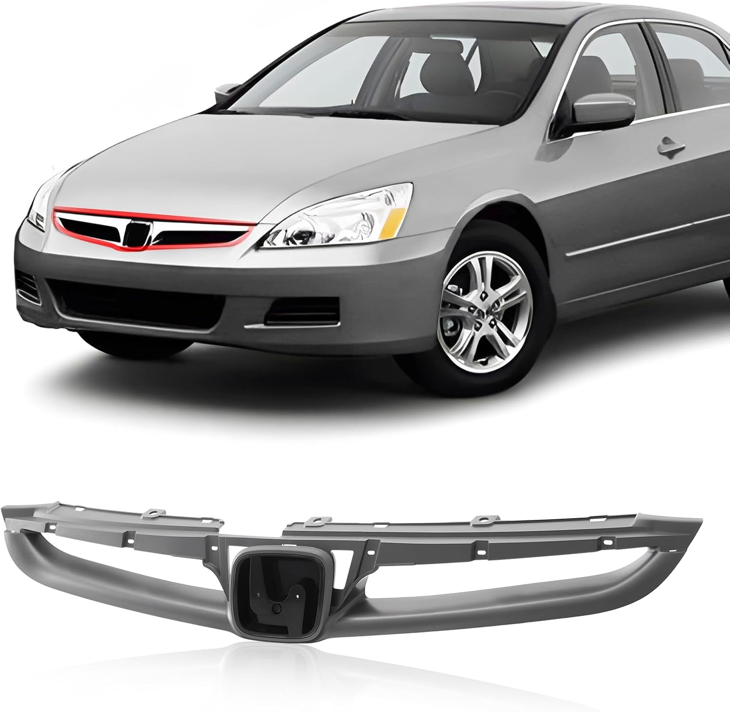 CarPartsDepot Front Grille Grill Insert Gray Silver Compatible With 2006 2007 HONDA Accord HO1200179 71121SDAA10ZA