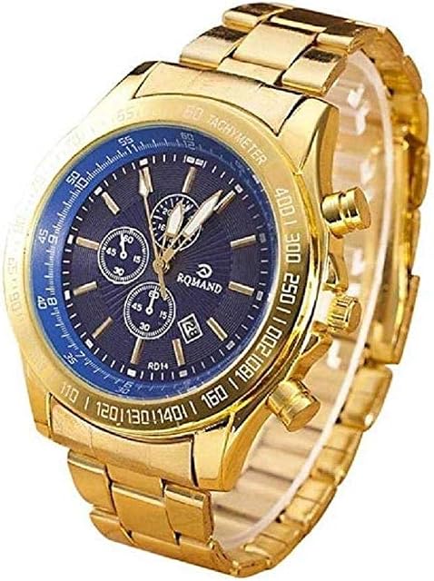 KEATTL Men's Business Wrist Watch, Classic Three-Eye Six-Needle Dial Stainless Steel Strap Quartz Movement Waterproof Watch (Blue)