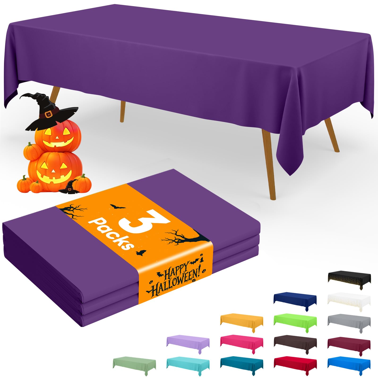 Smiry Disposable Table Cloth 3 Pack, 54 x 108 Inch Waterproof Plastic Tablecloth, Decorative Rectangle Table Covers for Party, Birthday, Picnic, Purple