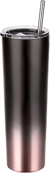 Ezprogear 34oz-P1 Stainless Steel Slim Skinny Tumbler, Black/RoseGold | Water Cup, With Lid and Straw