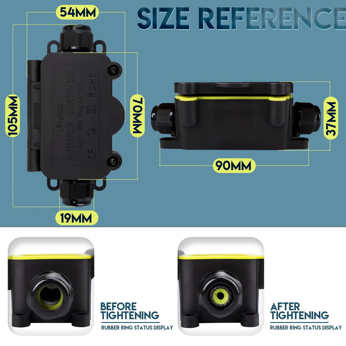 Innfeeltech 1 Pcs Electrical Junction Box Waterproof, Outdoor Waterproof Cable Connection Box LF-1668-2T - Image 2