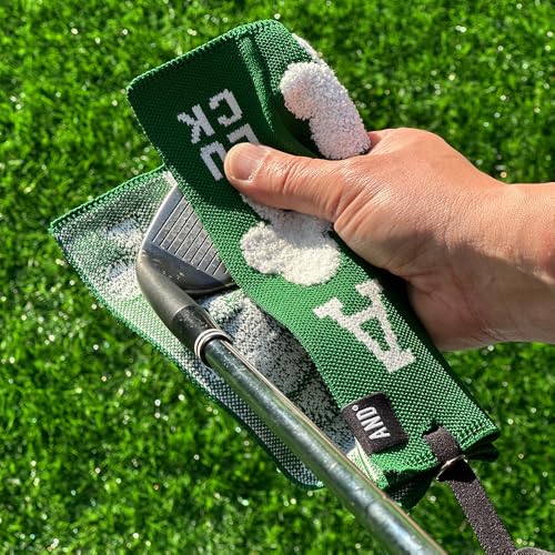 Image of ANDGOLF Pleats Ball Towel, Use to Wash My Ball and Club, Best Choice for Golf Gifts, Embroidered Golf Towels, Clip for Bags /Pants /Skirts, Durable Elastic Band, Colorful Fashion Golf Item (Green)