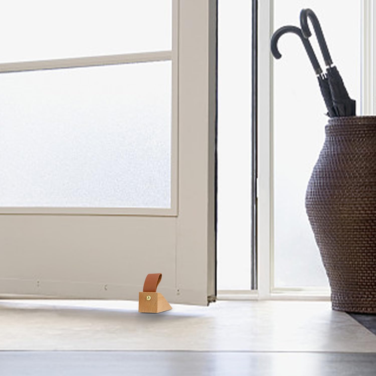 Fermaporta In Legno Di Faggio - Set Di 2 Zeppe Con Base Antiscivolo, Per Porte E Mobili, Design Naturale - Foto 9