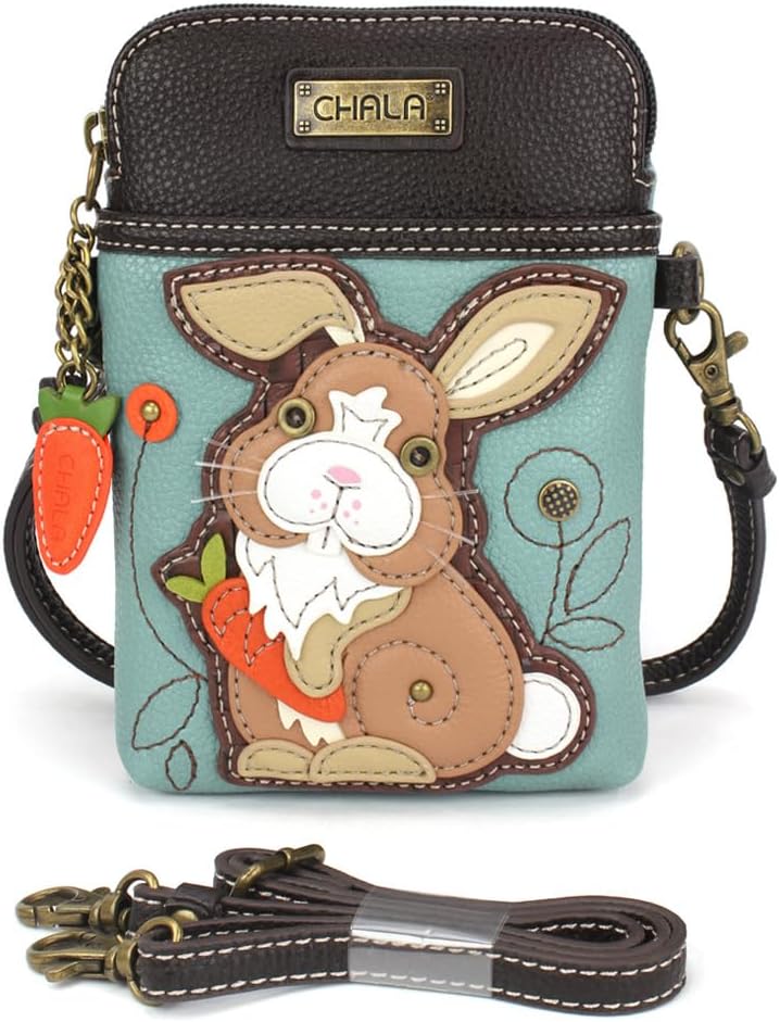 CHALA Woodland Animal Collection Cell Phone Crossbody Purse-Women PU Leather/Canvas Multicolor Handbag with Adjustable Strap - Bunny - blue - Image 4
