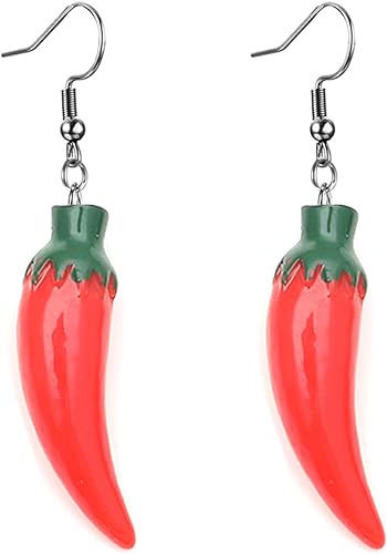 coadipress Aretes colgantes de chile rojo para mujer, lindos y realistas de simulación vegetal, alimentos, resina, colgantes, aretes colgantes