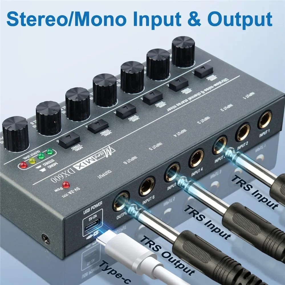 Mixer di Linea a 4/6/8 canali a bassissimo Rumore Mini Mixer Alimentazione DC5V Mixer di Facile utilizzo(DX800)