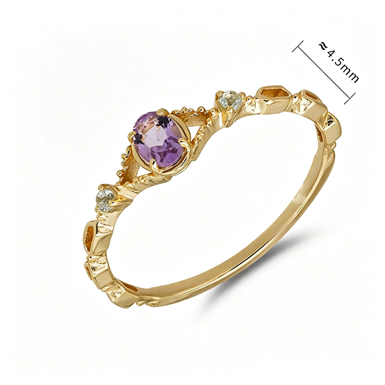 Anillo apilable de oro de 9 K/14 K/18 K, fino, vintage, calado, amatista, topacio, anillo de compromiso, joyas de oro real para mujer,