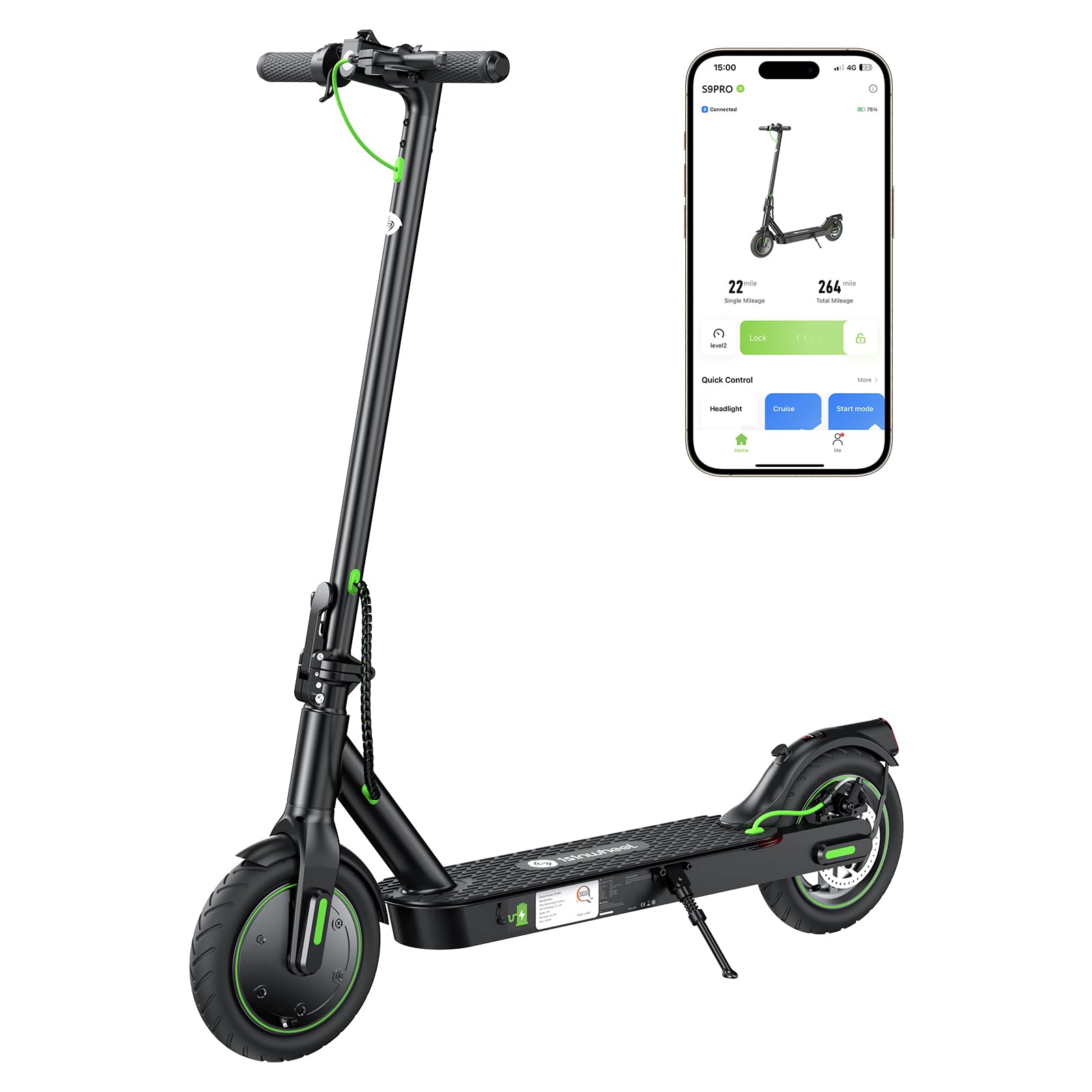 isinwheel S9Pro Trottinette Électrique Adulte,Autonomie 30 km,Electric Scooter 350W,Vitesse 6/15/25 km/h,Double Frein,Pneus 8,5" Increvables,Suspension Intégrée,Pliable