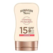 Hawaiian Tropic | Glowing Protection Lozione Solare SPF 15 Protezione UVA + UVB, 100 ml, Formato da Viaggio, Profumazione Tropicale, con Burro di Karité, Resistente all’Acqua, Vegano