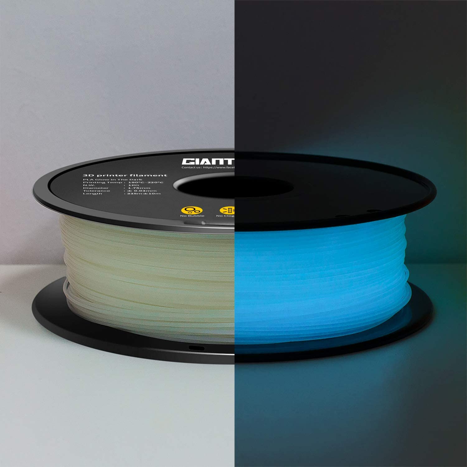 Filamento PLA GIANTARM 1,75 mm PLA Fluorescente Blu Luminoso, Glow In The Dark Materiali di Stampa 3D 1kg Spool