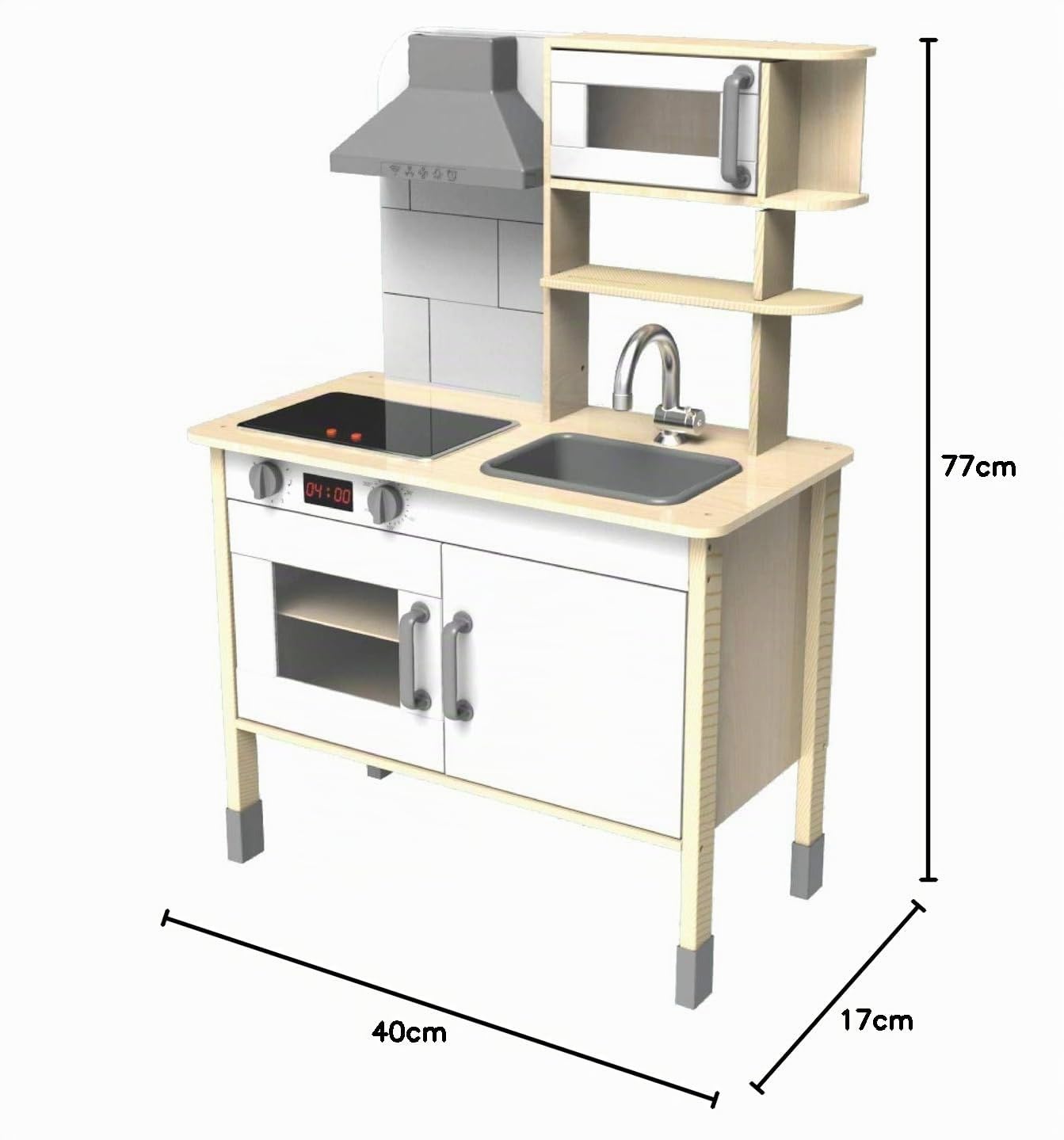 Eichhorn - Cucina Giocattolo in Legno di Pino e Tiglio, 100002494, + 3 Anni, con Piano Cottura A Induzione, Lavello, Forno A Microonde e Cappa Aspirante, 36X69X99Cm