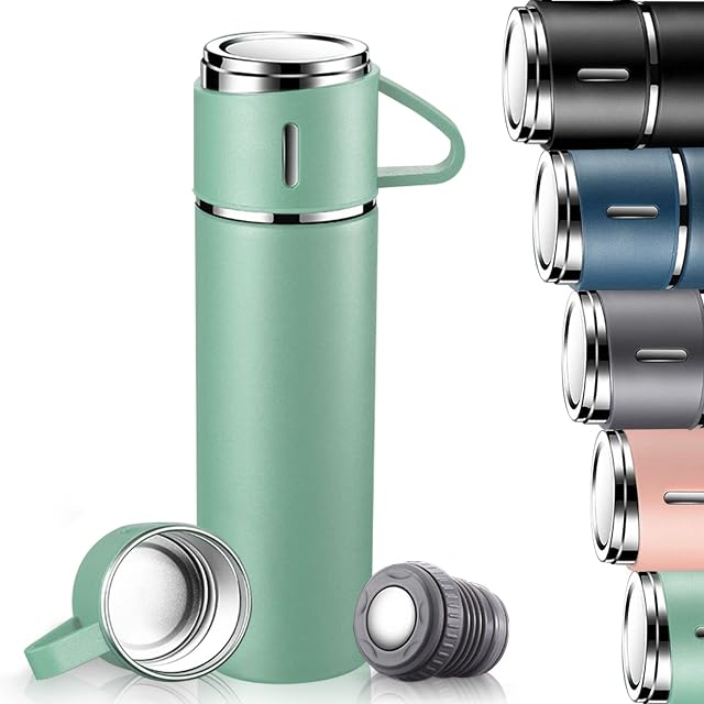 TOPAHGOD Water Bottle, 500ml Vacuum Flask, Insulated Travel Mug with Build-in Leakproof Lid & Handle, Reusable Drinks Bottles Keeps 12h Hot & Cold Suitable for Sports/Work/Travel, Green