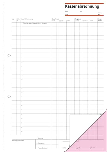 SIGEL KG425 Kassenabrechnung A4, 2x50 Blatt, mit Blaupapier, ultrafeiner Mikroperforation, Für exakte Einnahmen-/Ausgaben-Rechnung mit Ausweis des MwSt.- und Netto-Betrages