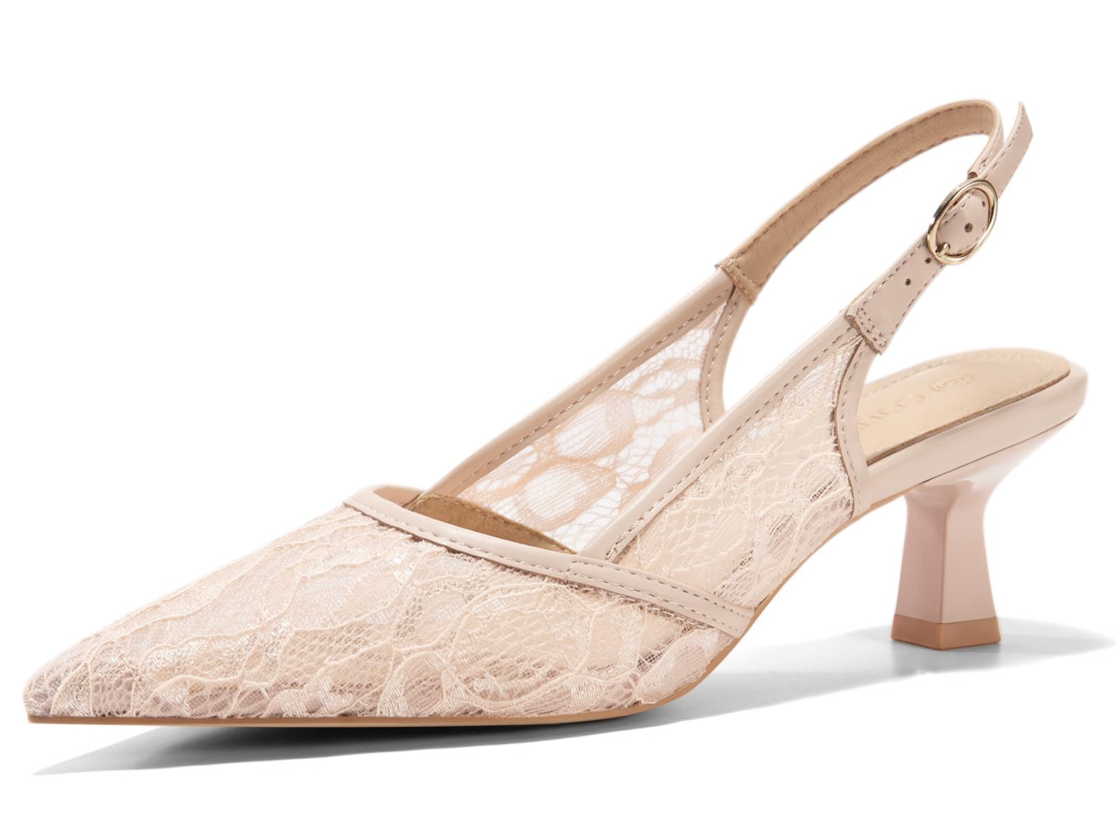 Coutgo Women's Slingback Kitten Low Heels Mesh Pumps Closed Pointed Toe Wedding Work Dress Shoes