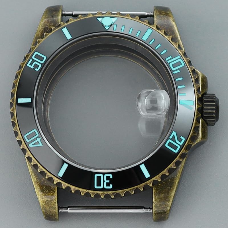 Vintage 40mm Sapphire Glass Bronze Diver Watch Case Luminous Bezel for NH35 NH36 NH38 Movement Accessories (Solid Bottom Cover 2)
