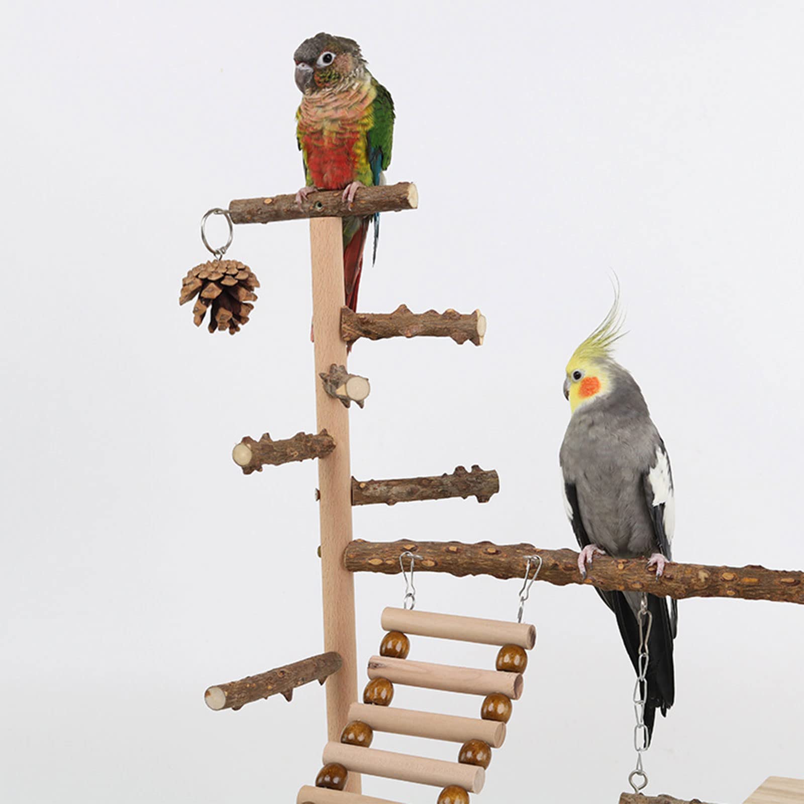 Pet Parrot Playstand Pappagalli Uccello Uccello Gioca Stand Trespolo in Legno Scala con Piastra di Alimentazione in Acciaio
