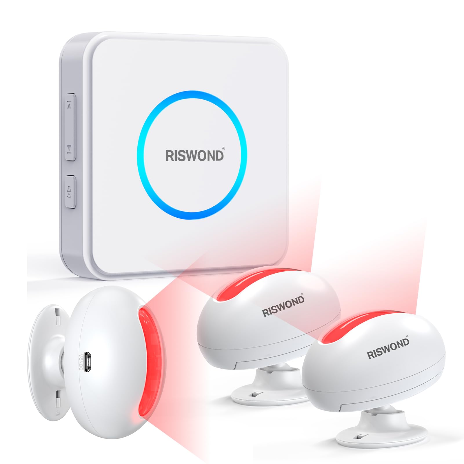 Motion Sensor Door Chime, Wireless Motion Detector Alarm Indoor, Business Entry Alert Bell with Buzzer, Doorbell for Home/Garage Door/Store, USB/Battery Powered ,1 Receiver +3 Sensors