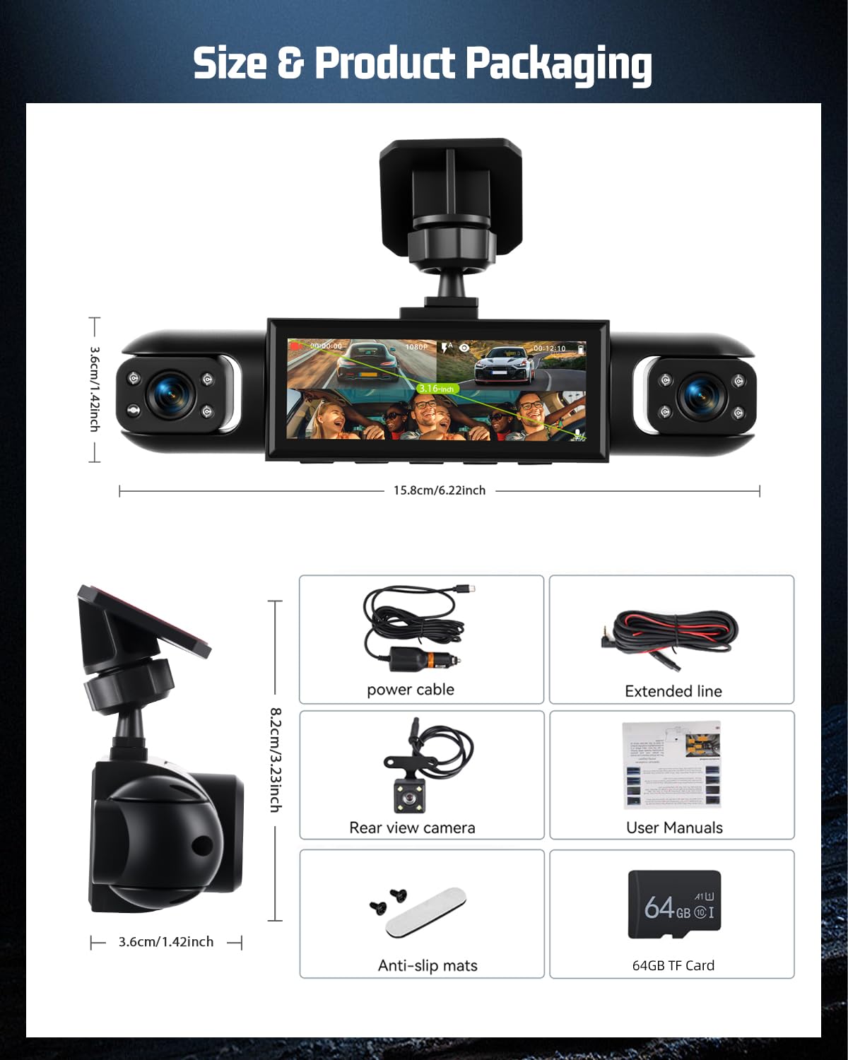 NHOPEEW Dash Cam 4 Canali 1080P per Auto con Telecamere Anteriore e Posteriore