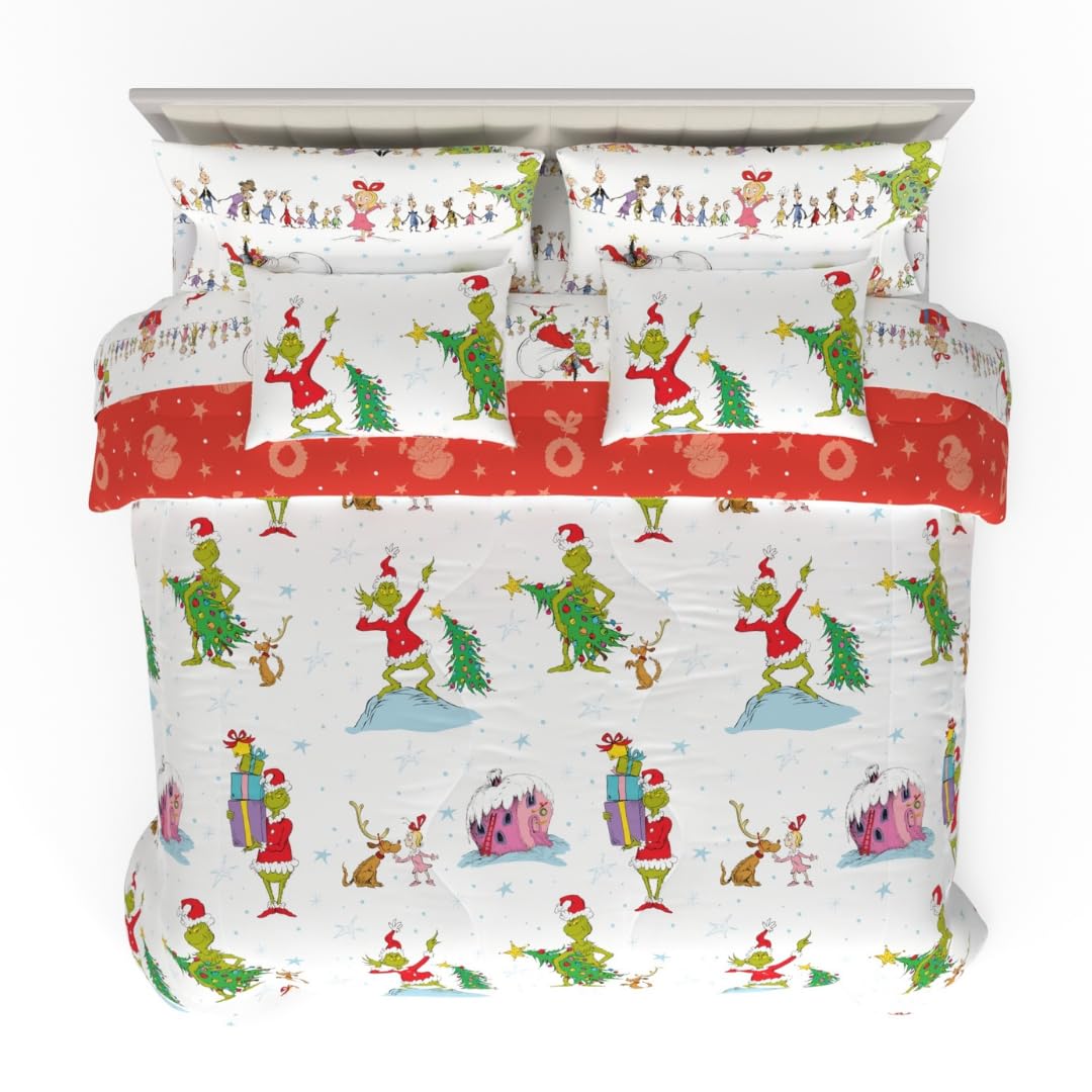 Franco Grinch by Dr. Seuss Holiday & Christmas Bedding Super Soft Comforter and Sheet Set with Sham, 7 Piece King Size (Official Dr. Seuss Product)