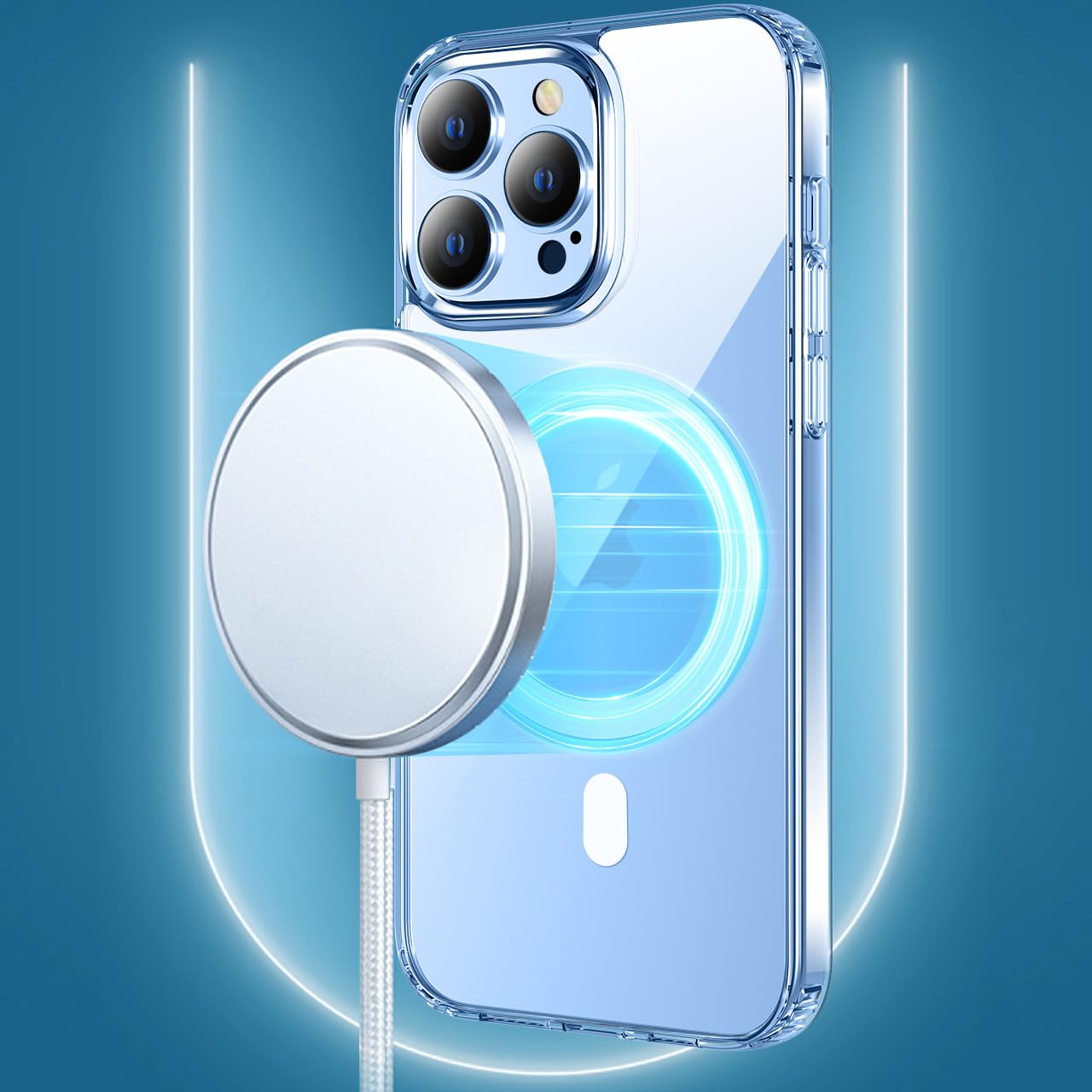 Custodia Per iPhone 13 Pro 6.1 Pollici Compatibile con Mag-Safe,Resistente ai Graffi, Struttura Protettiva Antiscivolo, Classico Stile Cover Trasparente