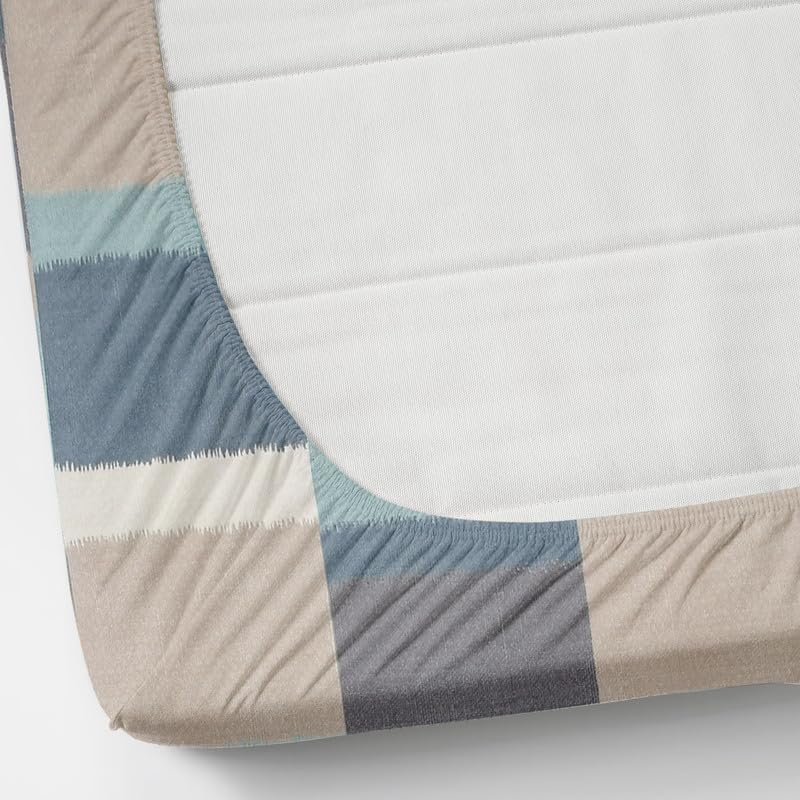Image of NEW LEAF Premium Cotton Elastic Fitted Bedsheets with 1 Pillow Covers |Printed Single Bed Elastic 220 TC Supersoft Breathable & Wrinklefree | for 72x36+6 Inches, Grey Blue