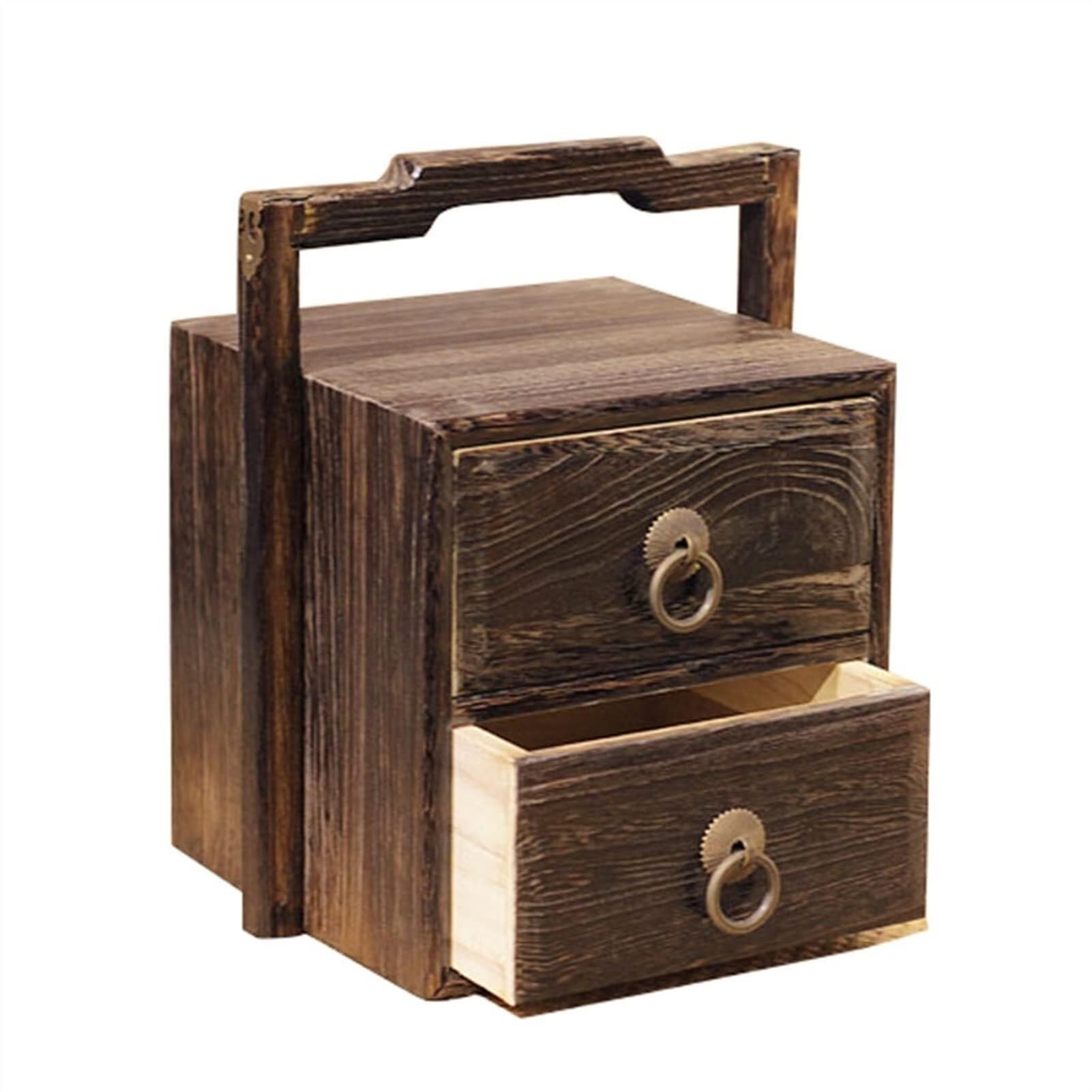 Boîte à bijoux en bois antique et coffret de rangement thé rétro portatif
