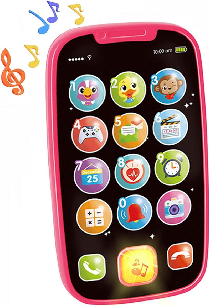 Hola My First Smartphone - Interactive Baby Phone Toy with Fun Sound Effects, Flashing Lights, 8 Melodies, Number Learning, and Durable Design for Toddlers Pink 12M+