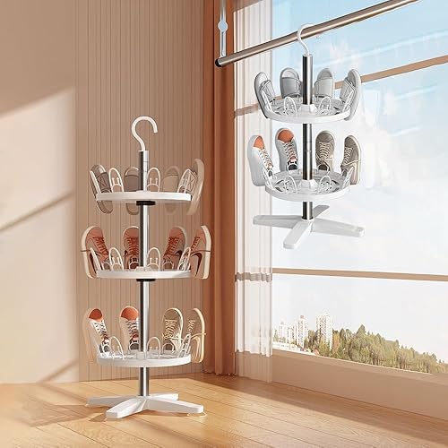 Miniatura 2 de Zapatero giratorio de 360 grados, organizador de zapatos redondo giratorio estructuralmente estable y fácil de montar, adecuado para dormitorio,