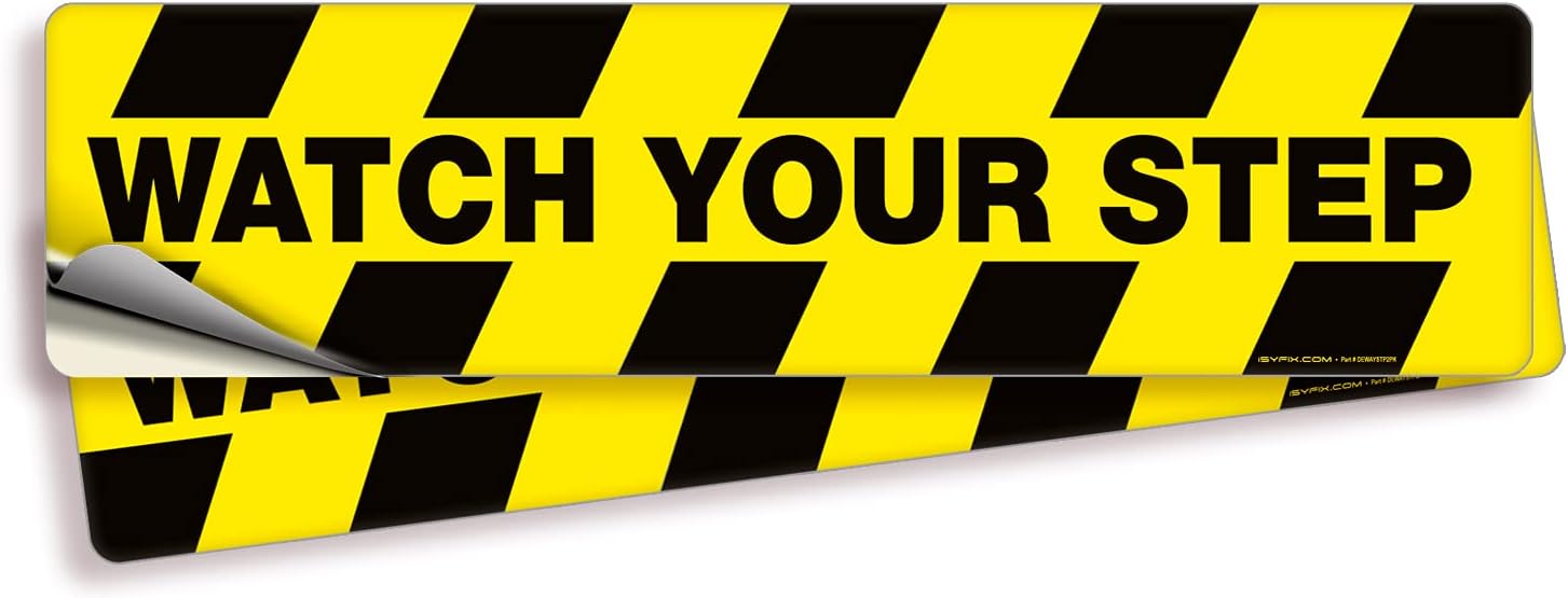 iSYFIX Watch Your Step Floor Decals Stickers - 2 Pack 20x5 Inch - Premium Self-Adhesive Vinyl, Laminated Anti-Slip, Water Resistance, Sticker Indoor & Outdoor