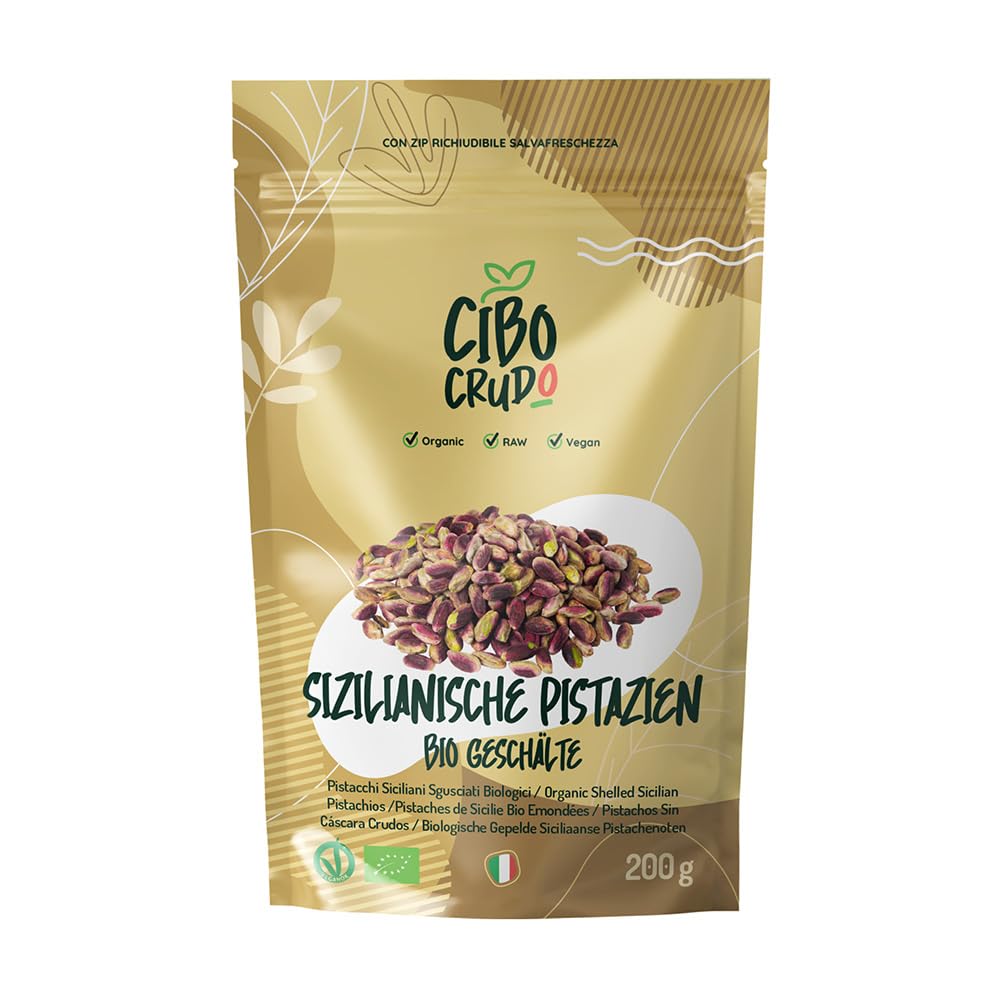 Bio Pistazien Ungesalzen Geschält - 200g. Italienische Pistazienkerne Ungeröstet aus Sizilien. Frische Pistazien ohne Schale Naturbelassen Pistachio. Quelle für Fettsäuren Ballaststoffe und Vitamine.