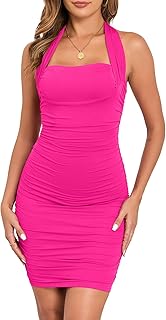 oten Women's Sexy Halter Backless Ruched Bodycon Mini Dress Short Homecoming Club Party Night Out Dresses