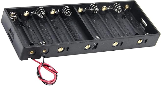 10 x 1.5V AA Battery Case Holder with Wire Bundle,AA Charging 10 Bay Battery Storage Boxes, 10 Slots in Parallel Black Plastic Batteries Case