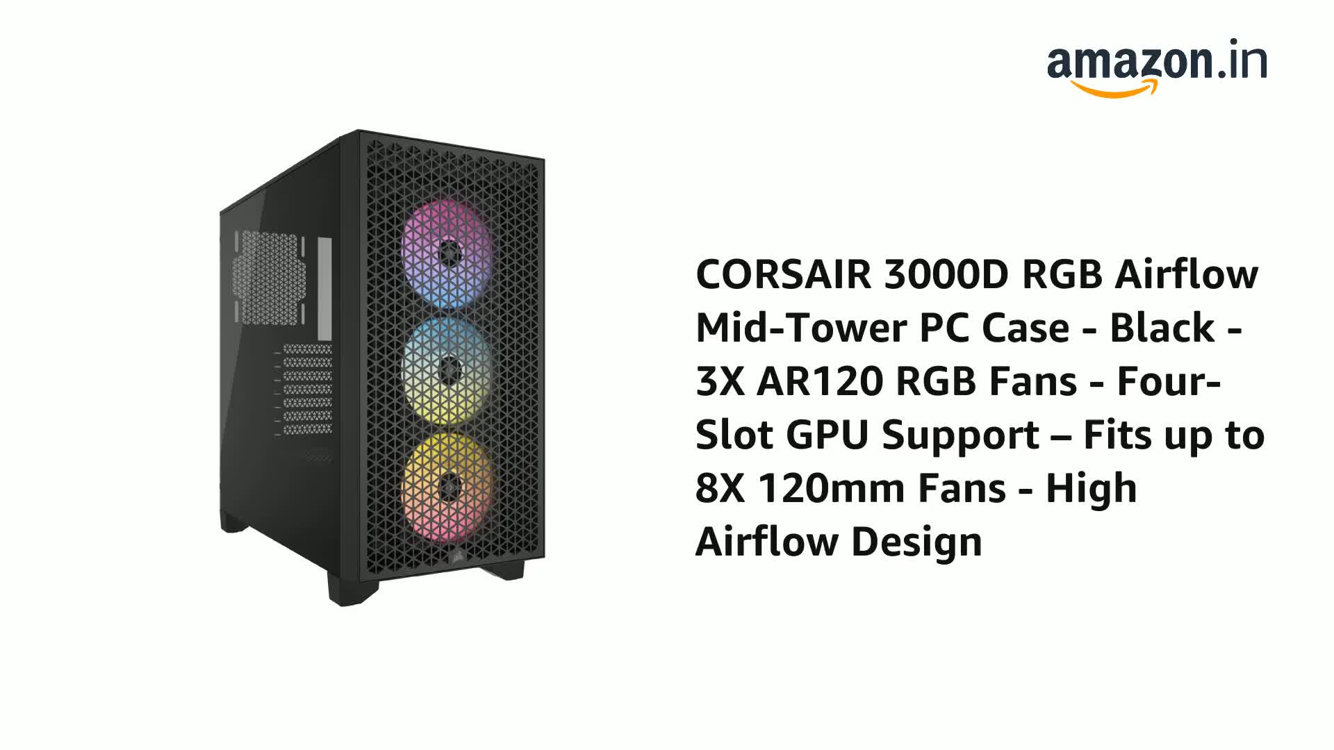 Corsair 3000D AIRFLOW Case PC - Mid-Tower, Nero, Ventole Preinstallate, Vetro Temperato